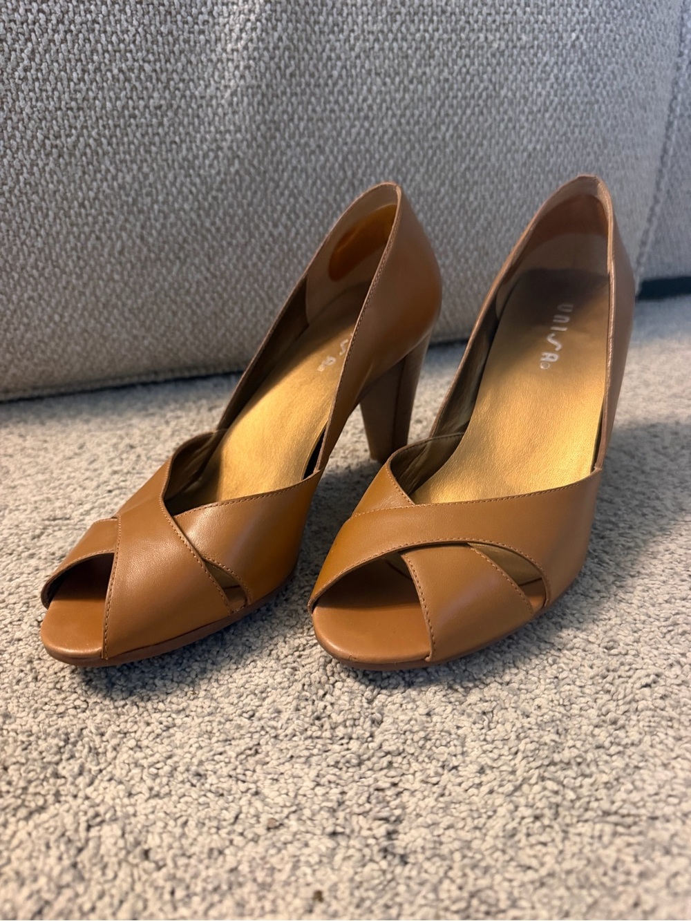 Unisa Tan Peep-Toe Crossover Heels